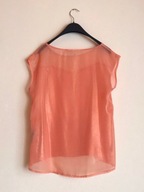 M A N G O satynowa bluzka różowa transparentna mesh brzoskwiniowa oversize