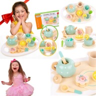 DREWNIANY ZESTAW DO ROBIENIA HERBATY DLA DZIECI ZESTAW AGD CZAJNIK KUBKI