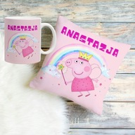 Poduszka+kubek+imię, Świnka Pepa prezent z imieniem