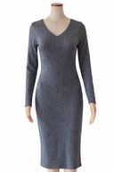 Reserved Sukienka Dzianinowa Midi – Prosta, Grafitowa – Rozmiar 36 / S