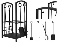 Przybory Kominkowe Akcesoria do Kominka Pieca Loft Zestaw + Kosz na Drewno