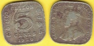 CEYLON 5 CENTS 1920 r.