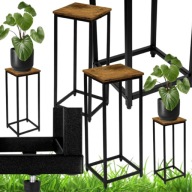 KWIETNIK STOJĄCY METALOWY LOFTINSPIRED 63 CM CZARNY MAT-POSTARZANY DĄB