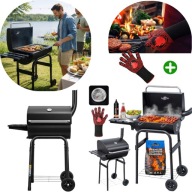 GRILL WĘGLOWY OGRODOWY DUŻY POKRYWA +TERMOMETR PÓŁKI na kółkach STALOWY 9W1