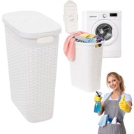 KOSZ WOLNOSTOJĄCY NA PRANIE UBRANIA BIELIZNĘ BIAŁY 40 L WĄSKI UNIWERSALNY