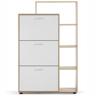 Szafka na buty z regałem biała – do przedpokoju, wysoka 132 cm