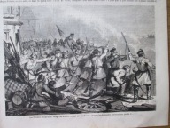 1863 Powstanie Styczniowe rycina atak Polaków na zajętą wieś BRZESKO