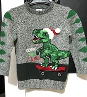 5 Sweter F&F świąteczny Bożonarodzeniowy Mikołaj dinozaur 5 lat 110 cm