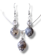 AW67 Komplet Kolczyki Wisiorek kamienie AGAT WĘŻOWY