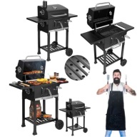 GRILL WĘGLOWY OGRODOWY Z KÓŁKAMI ŻELIWNY RUSZT DUŻY REGULOWANY NA TARASIE