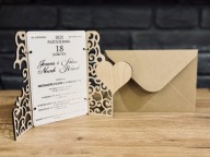 Drewniane Zaproszenie otwierane + koperta + pieczęć