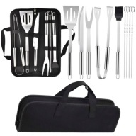 ZESTAW AKCESORIÓW PRZYBORY DO GRILLA 9w1 ZE STALI NIERDZEWNEJ + ETUI