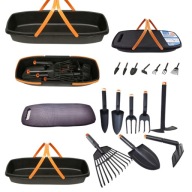 ZESTAW NARZĘDZI OGRODOWYCH 10SZT KOSZYK PODKOLANNIK WIDEŁKI ŁOPATKI