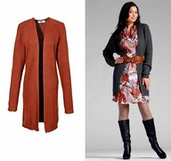 Sweter Kardigan 34 XS karmelowy brązowy płaszcz wiosenny dzianinowy ponczo