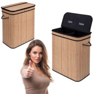 POJEMNIK KOSZ NA PRANIE DO ŁAZIENKI DUŻY BAMBUSOWY DWUKOMOROWY 100L