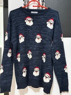 Ś Sweter Tu świąteczny bożonarodzeniowy z Mikołajem granat melanż XL