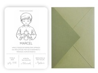 Zaproszenia KOMUNIJNE minimalistyczne z zieloną kopertą DLA CHŁOPCA