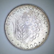 .WATYKAN, PAWEŁ VI, 500 LIRÓW. Ag 34