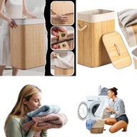 KOSZ BAMBUSOWY NA PRANIE BIELIZNĘ ZABAWKI Z POKRYWĄ POJEMNIK DUŻY 72L KUFER