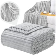 KOC NARZUTA PASKI 160X200 CM NA ŁÓŻKO FOTEL PLUSZ SZARY DUŻY PLED