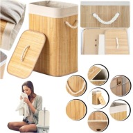 KOSZ NA PRANIE BAMBUSOWY NATURALNY 72L DUŻY Z POKRYWĄ NA PRANIE BIELIZNĘ