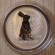 ROK KRÓLIKA - 1 $ DOLAR 1999 AUSTRALIA, 1 OZ 999, LUNAR I 1 - 1 UNCJA 999