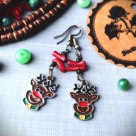 CHRISTMAS święta kolczyki renifer Rudolf koral szkło BlackberriesArts