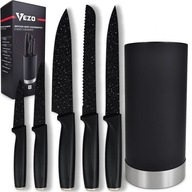VEZO KOMPLET NOŻY 5SZT W BLOKU NÓŻ KUCHENNY DO CHLEBA SZEFA ZESTAW STOJAK