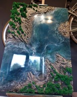 Obraz pejzaż morze żywica epoxydowa rzeźba oraz chrobotkiem na zamówienie