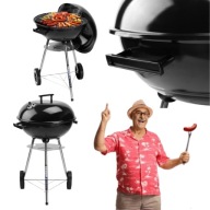 GRILL WĘGLOWY OGRODOWY OKRĄGŁY MAŁY PRZENOŚNY MOBILNY KÓŁKA PÓŁKA POKRYWA