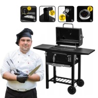 DUŻY GRILL WĘGLOWY OGRODOWY Z POKRYWĄ ŻELIWNY RUSZT REGULACJA POKROWIEC