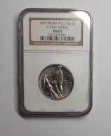 5 złotych 1959 RYBAK PRÓBA NIKIEL NGC MS65