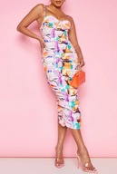 PrettyLittleThing asymetryczna sukienka midi M 38 kolorowa marszczenia