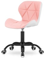 OBROTOWY FOTEL LUGANO| Różowo biała eko skóra| Czarna noga