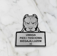 Tabliczka uwaga pies rożne rasy amstaff, pitbull srebrna