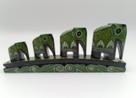 4 słoniki słonie na kładce - rzeźby z drewna - Sri Lanka - vintage - 26,5cm