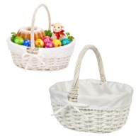 WIELKANOCNY KOSZYK DUŻY WIKLINOWY Z KORONKĄ SERWETKĄ BIAŁY POJEMNY OZDOBNY