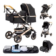 WÓZEK DZIECIĘCY YAZOCO 3W1 KOLOR H530 BLACK + AKCESORIA + FOTELIK DO AUTA
