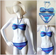 Bikini Bandeau 38B M strój kąpielowy Venice Beach kostium push up printy