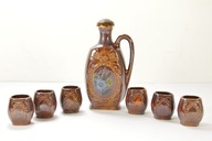 PIĘKNY ZDOBIONY CERAMICZNY ZESTAW KARAFKA 6 KIELISZKÓW ZOBACZ!