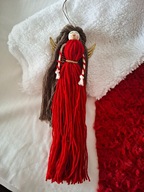 Czerwony Anioł na Dzień Mamy, Anioł makrama ze sznurka, Anioł dla niej