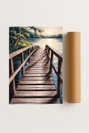 Plakat bez ramy 50x70cm Drewniana Kładka Jezioro Natura Pomost Widok Las