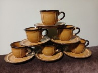 PRUSZKÓW NOSTALGIA FILIŻANKI SPODKI PORCELIT VINTAGE lata70 PRL 6osób/12szt