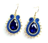 Kolczyki sutasz kobaltowe niebieskie szafirowe złote kryształ wesele ślub