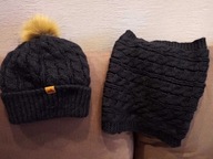 CZAPKA Z RUDYM POMPONEM I KOMIN H&M CZRNY KPL DZIEWCZĘCY STAN BDB-