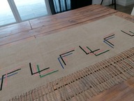 PRACA RĘCZNA LNIANA HAFTOWANA ZAZDROSTKA FIRANKA LAMBREKIN MAKATKA 60 x 155