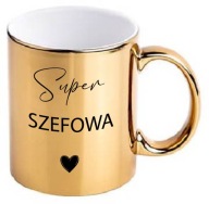 Złoty kubek z nadrukiem SUPER SZEFOWA urodziny na prezent do kawy
