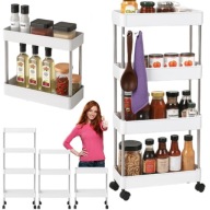 SZAFKA PÓŁKA ŁAZIENKOWA KUCHENNA REGAŁ NA KÓŁKACH WĄSKA BIAŁA 4 PÓŁKI