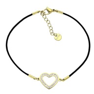 77864 Bransoletka sznurkowa złota stal chirurgiczna serce z cyrkoniami