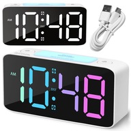 Zegar elektroniczny z alarmem, USB-C, lampka nocna, 7 kolorów